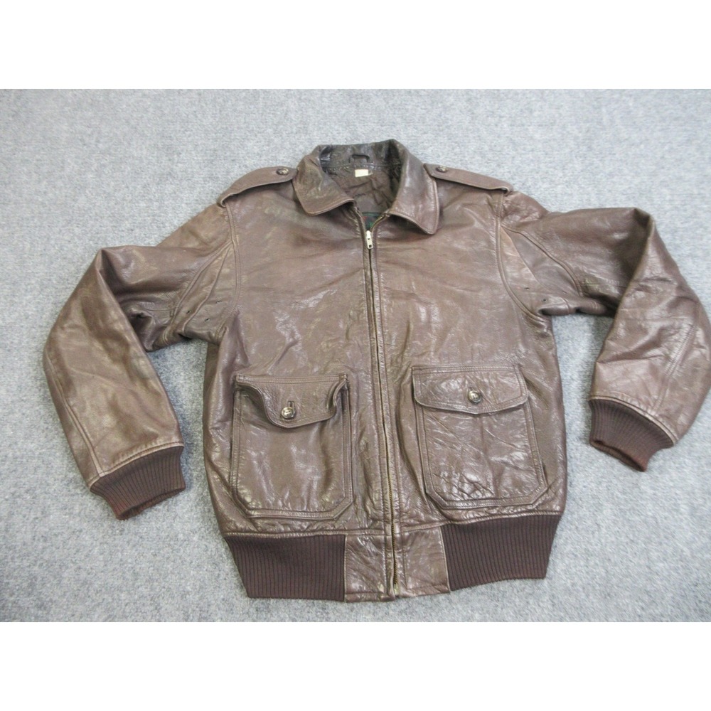 Vintage Abercrombie & Fitch Jacket Mens Small Brown Leather Bomber Quilted Lined